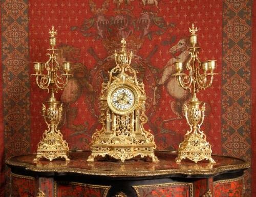 fig 1. Louis XVI Classical Brass Clock Set, French - Circa 1880.